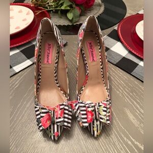 Betsey Johnson Floral and Stripe Heels with Bow